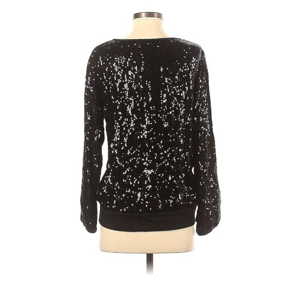 Falcon & Bloom Black Sequin Long Sleeve Top Shirt Blouse Size S Evening Occasion - Picture 2 of 6
